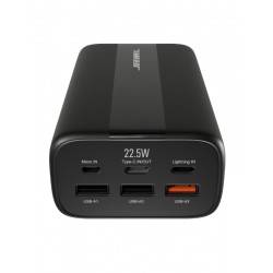 باور بانك جيبل 30000 مللي أمبير 20 وات PD، منفذ USB-C، ثلاث منافذ USB-A | أسود