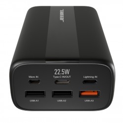 باور بانك جيبل 30000 مللي أمبير 20 وات PD، منفذ USB-C، ثلاث منافذ USB-A | أسود
