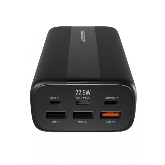 باور بانك جيبل 30000 مللي أمبير 20 وات PD، منفذ USB-C، ثلاث منافذ USB-A | أسود باور بانك جيبل 30000 مللي أمبير 20 وات PD، منفذ USB-C، ثلاث منافذ USB-A | أسود
