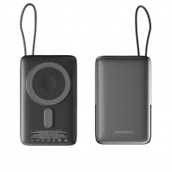 باور بانك Jeebel مغناطيسي لاسلكي – 10000mAh مع حامل مدمج وكابل USB-C | شحن سريع PD 22.5W وشحن لاسلكي - اسود