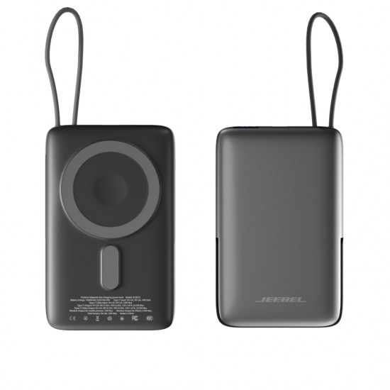 باور بانك Jeebel مغناطيسي لاسلكي – 10000mAh مع حامل مدمج وكابل USB-C | شحن سريع PD 22.5W وشحن لاسلكي - اسود باور بانك Jeebel مغناطيسي لاسلكي – 10000mAh مع حامل مدمج وكابل USB-C | شحن سريع PD 22.5W وشحن لاسلكي - اسود